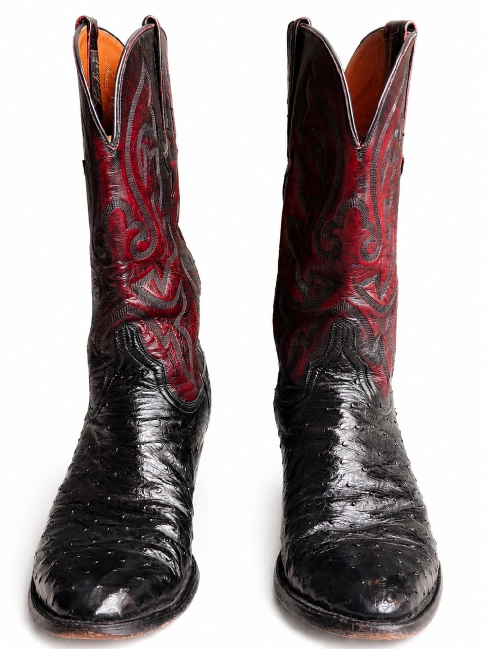 Lucchese Black Foot with Red Embroidered Shaft Cowboy Boots